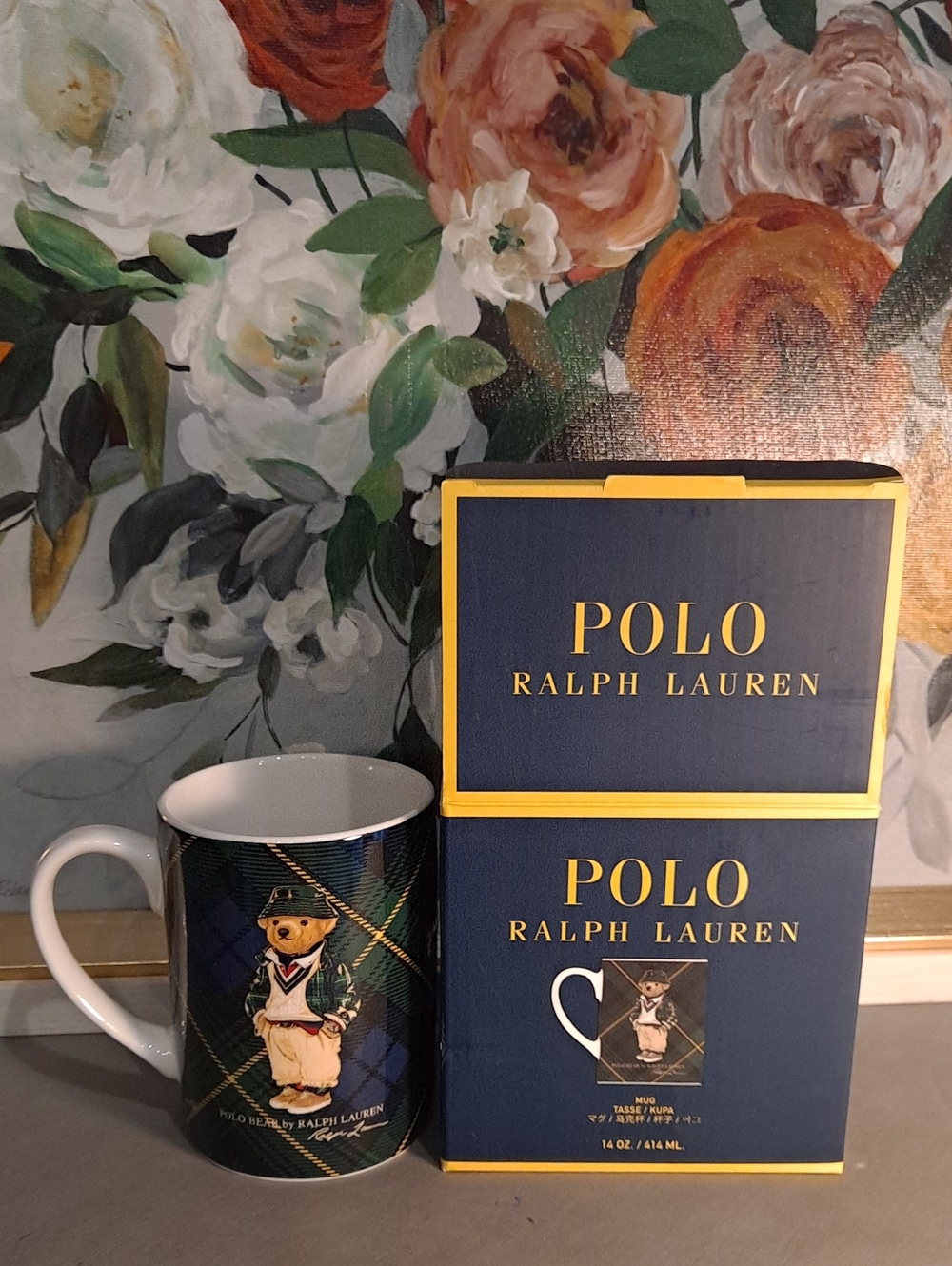 Polo by Ralph Lauren Highmoore Green Tartain Plaid Bear Porcelain Mug 14oz.